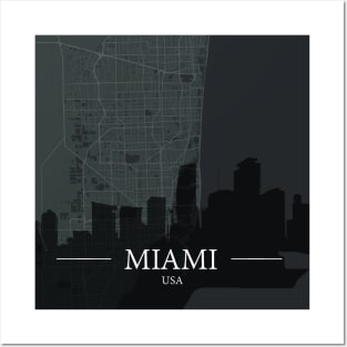 Miami City map with silhouette Posters and Art